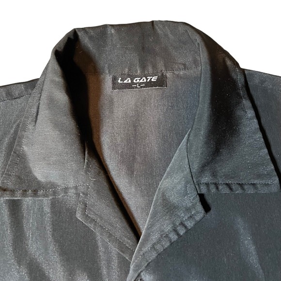 LA Gate Casual Geometric Design Black And Red Button Up Shirt Mens Size Large - Picture 2 of 7